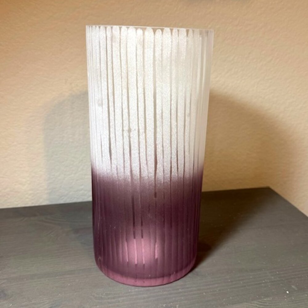 NWT At Home Laila Ali Clear, White, and Purple Ombre Glass Candle Holder, 10"